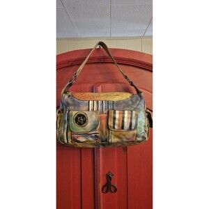 Anuschka Hand Painted Multicolor Satchel Shoulder Bag Purse Handbag Artisan EUC
